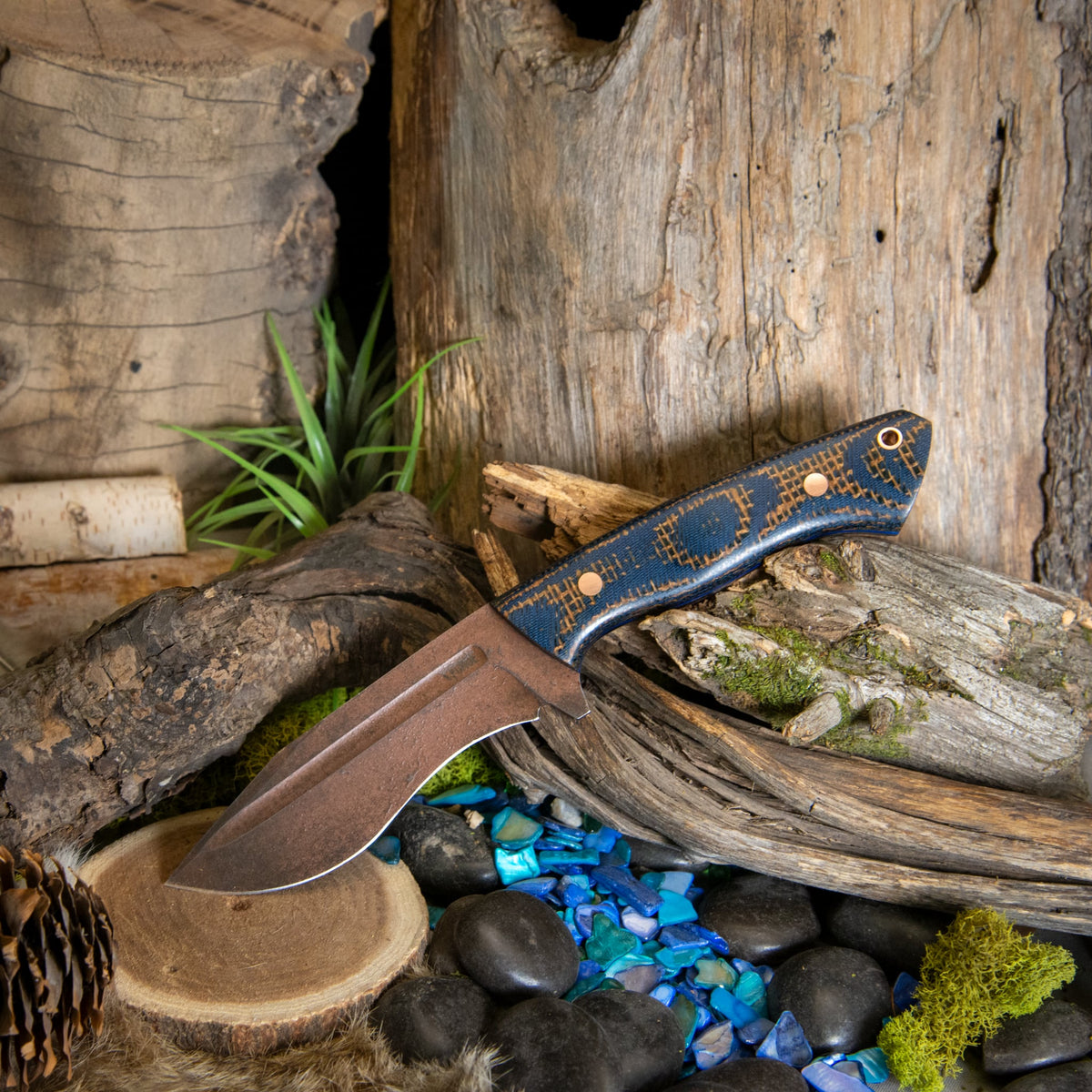 Cerberus - Nyx Burlap - Blue Liners - Copper Pins – 7Forge Knives