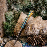 Custom Forged Hunter - Spalted Hackberry - Black Linen Bolster - Turquoise G10 and Black Liners - Mosaic Pins