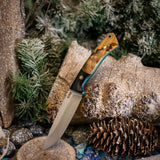 Custom Forged Hunter - Spalted Hackberry - Black Linen Bolster - Turquoise G10 and Black Liners - Mosaic Pins