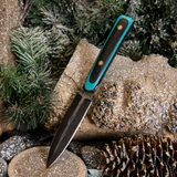 Custom Forged Dagger - Black canvas micarta - turquoise g10 pinstripes - mosaic pins