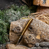 Deer Hook - Vintage Chocolate Paper Micarta - Yellow Liners - Brass Pins