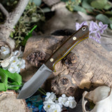 Mini Trapper - WWII Rag Micarta - Yellow and Black Liners - Brass pins