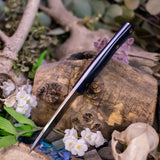 Artemis bushcrafter - blue paper micarta - black pinstripes - blue liners - brass pins
