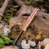 Artemis EDC - Ivory Linen Micarta - Red Linen Liners - Brass Mosaic Pins