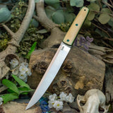 Kwai-ken jinn - ivory linen micarta - green glow pinstripes - brown paper micarta liners - green fiber optic pins