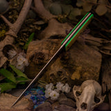 Kwai-ken jinn - ivory linen micarta - green glow pinstripes - brown paper micarta liners - green fiber optic pins