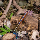 Drop Point EDC - Natural Canvas Micarta - Blue Liners - Aluminum Pins