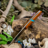 Custom drop point - vintage natural canvas micarta - turquoise spacer - black canvas liners - mosaic pins