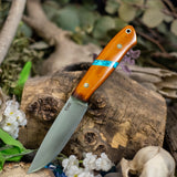 Custom drop point - vintage natural canvas micarta - turquoise spacer - black canvas liners - mosaic pins