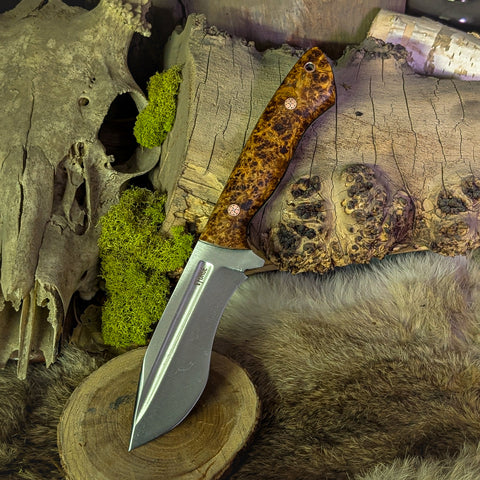 Cerberus Prototype - Black Ash Burl - Black Canvas Micarta Liners - Mosaic Pins