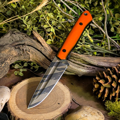 ATK Ranger Pre-order Derek Ballard - Orange Linen Micarta - Orange Pinstripes - thick black liners - black pins