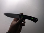 Custom drop point - Black Canvas Micarta- Green Glow in the Dark Liners - Green Fiber Optic Pins