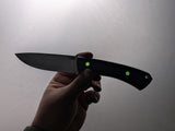 Custom drop point - Black Canvas Micarta- Green Glow in the Dark Liners - Green Fiber Optic Pins