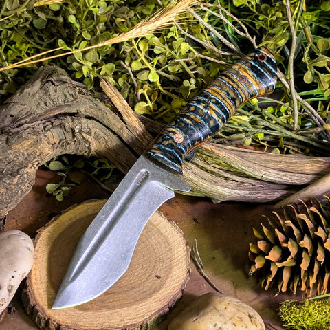 Cerberus - Blue Mammoth Molar - Natural Canvas Micarta Liners - mosaic pins