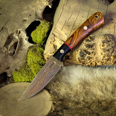 Forged Hunter - Desert Ironwood with Black canvas bolster - red liners - mosaic pins
