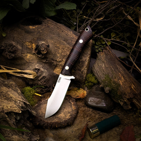 Mini Trapper - Stacked Leather - Black Canvas Micarta liners - Mosaic Pins