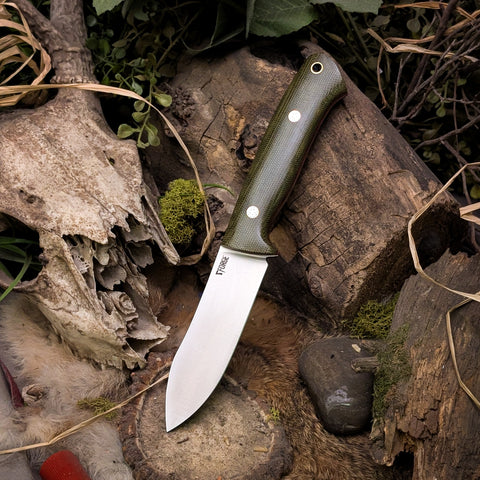 Guard-less Semi Skinner - Green Canvas Micarta - Red Liners - Mosaic Pins