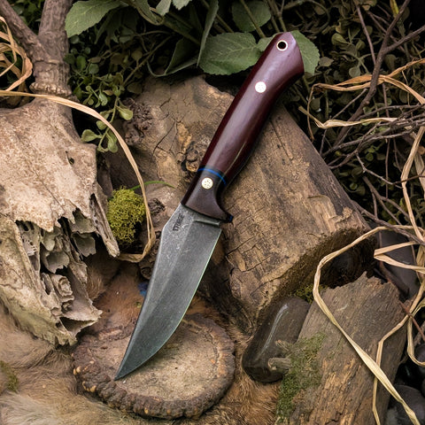 Prototype Ares Fighter - Maroon Linen Micarta - Super Vintage Canvas Micarta Bolster