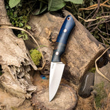 Peacekeeper - Blue Curly Maple - Natural Canvas Micarta Liners - Mosaic pins