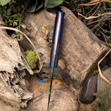 Peacekeeper - Blue Curly Maple - Natural Canvas Micarta Liners - Mosaic pins