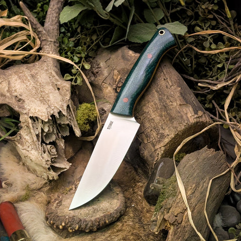 Dusk - Evergreen Burlap Micarta - Thick Vintage Canvas Micarta liners - Natural Canvas Micarta pins