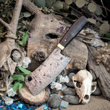 Forged Damascus cleaver - Turkish Walnut - Brass Ferrule