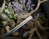 Camp sword - cross cut black burlap - blaze orange g10 liners - orange fiber optic pins