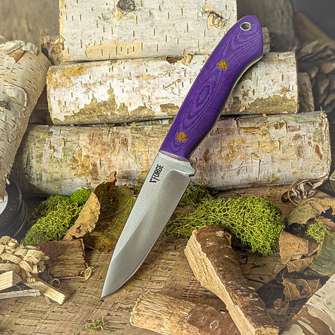 Feather - Violet Linen Micarta - Natural Canvas Liners - Natural Canvas Pins