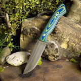 Artemis Hunter - Blue and Green Linen Micarta - White Liners - Aluminum Pins