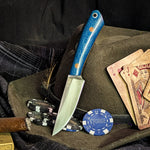 Gambler - Blue Burlap - Natural Canvas Micarta Liners - Natural Canvas Pins