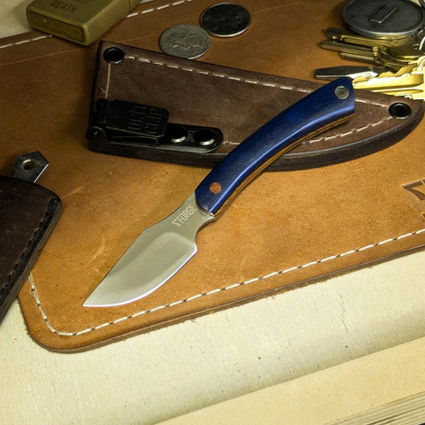 Siren - Blue Richlite - Natural Canvas Micarta Liners -Natural Canvas Micarta Pin