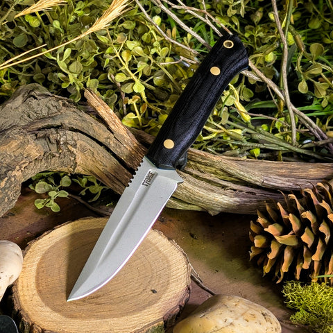 ATK Ranger - Black Canvas Micarta - Blue Liners - Brass Pins