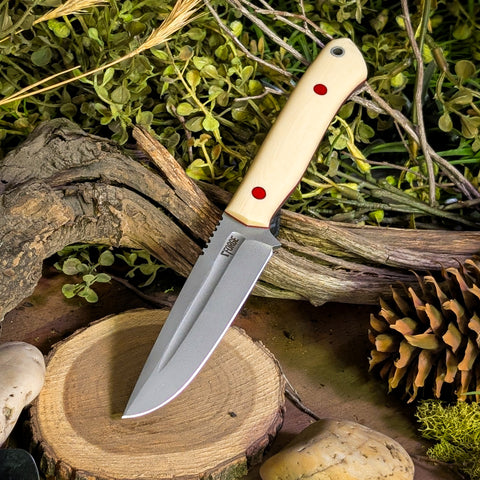 ATK Ranger - Ivory Linen Micarta - Red Liners - Red Pins
