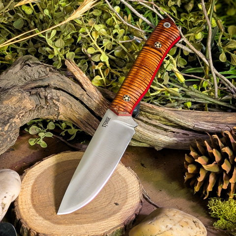 Ranger -Stacked Leather - Thick Red Linen Micarta Liners - Mosaic Pins