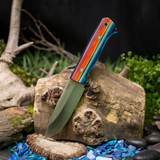 Avalon Hunter - Mexican Blanket - Blue Glow and Black Canvas Micarta Liners - Mosaic Pins