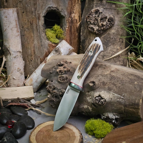 Classic Drop Point Hunter - stag - red liners - mosaic pins