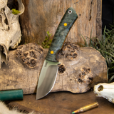 Greenville skinner - Green Curly Mango - Natural Canvas Micarta Liners - Butterscotch Pins