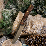Forged Clip Point hunter - Stacked Leather - Black Canvas Liners - Mosaic pins