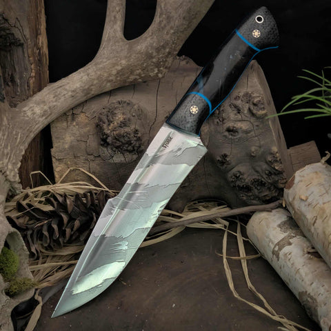 Tiamat - Carbon Fiber and Mammoth Tusk - Blue Glow in the Dark Liners - Mosaic pins