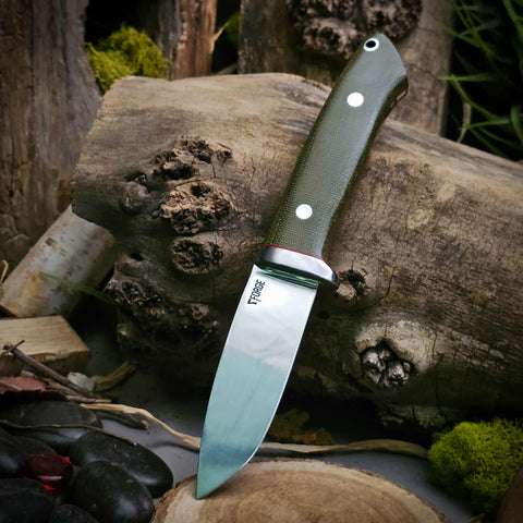 Classic Drop Point Hunter - Green canvas micarta - Red Liners - aluminum pins