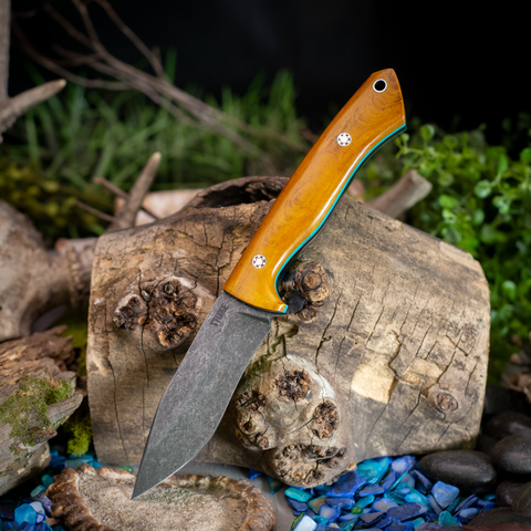 Prototype Gorgon - Vintage Canvas Micarta - Turquoise over black liners - Mosaic pins