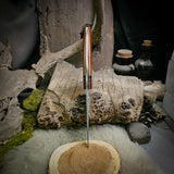 Custom drop point - vintage natural richlite - amboyna burl bolster - black liners - black pins