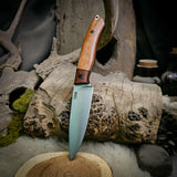 Custom drop point - vintage natural richlite - amboyna burl bolster - black liners - black pins