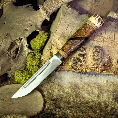 Puukko - black ash burl wrought iron