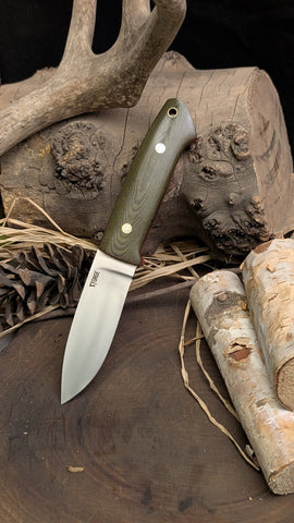 Bobcat - Green linen Micarta - Red Liners - Mosaic pins